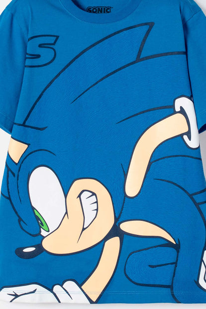 CAMISETA DE SONIC MANGA CORTA AZUL PARA NIÑO