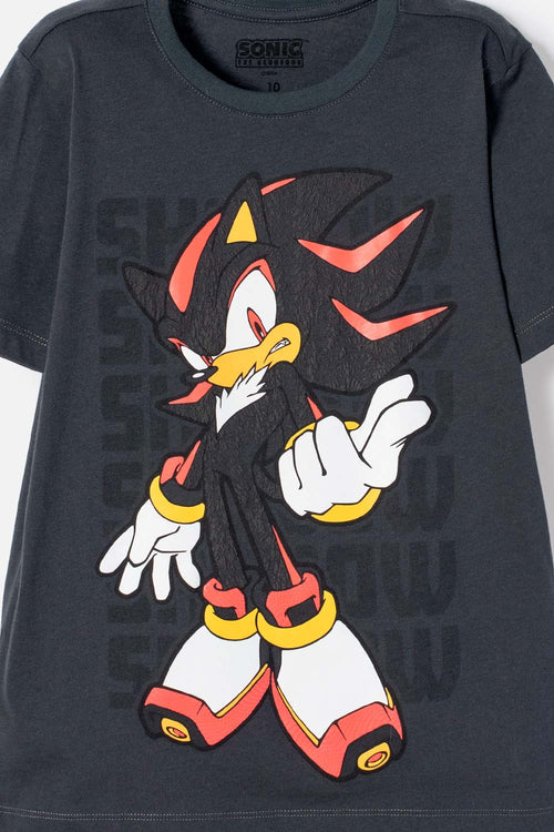 CAMISETA DE SONIC MANGA CORTA GRIS PARA NIÑO