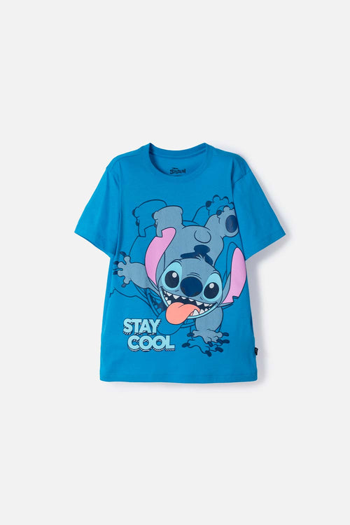 Card slide image -  CAMISETA DE LILO & STITCH AZUL ESTAMPADA EN FRENTE PARA NIÑO