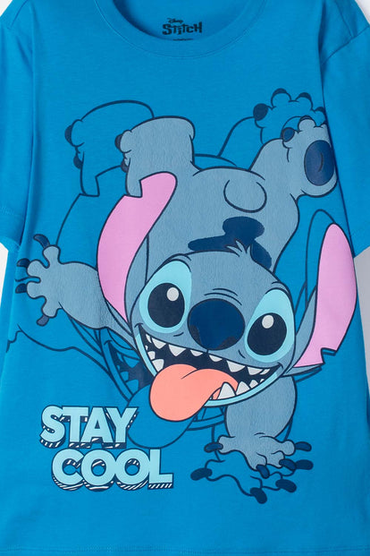 CAMISETA DE LILO & STITCH AZUL ESTAMPADA EN FRENTE PARA NIÑO