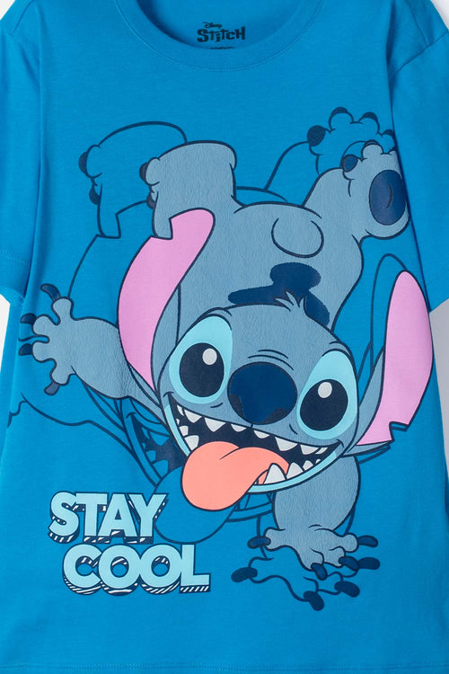 Card slide image -  CAMISETA DE LILO & STITCH AZUL ESTAMPADA EN FRENTE PARA NIÑO