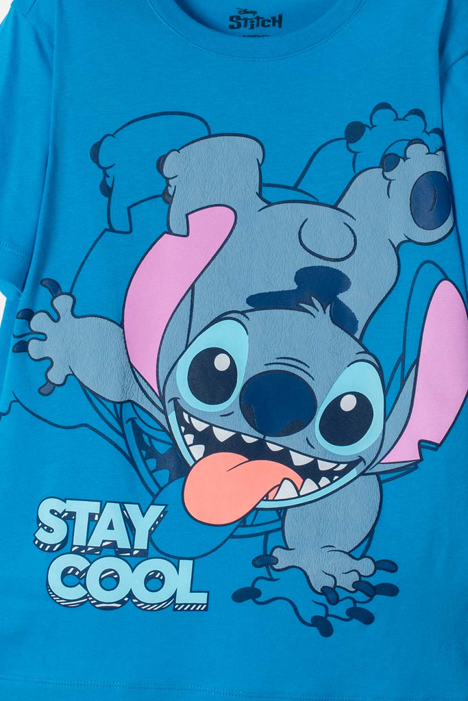 CAMISETA DE LILO STITCH AZUL ESTAMPADA EN FRENTE PARA NIÑO