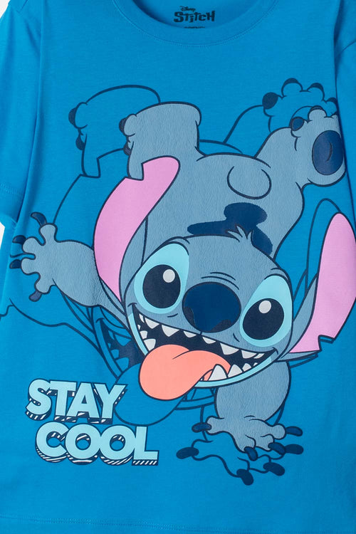 Card slide image -  CAMISETA DE LILO & STITCH AZUL ESTAMPADA EN FRENTE PARA NIÑO