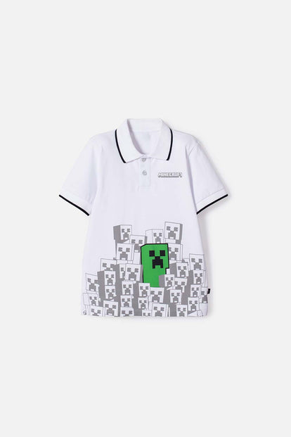 CAMISETA TIPO POLO DE MINECRAFT BLANCA PARA NIÑA