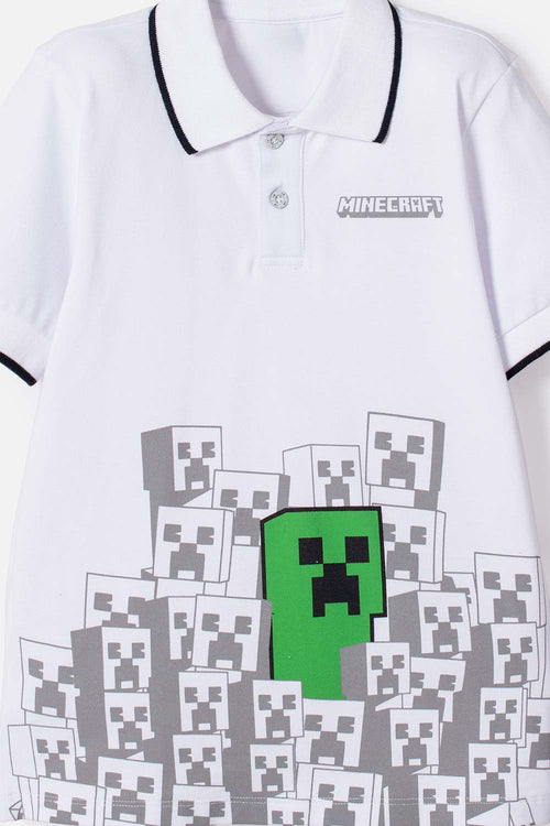 CAMISETA TIPO POLO DE MINECRAFT BLANCA PARA NIÑA