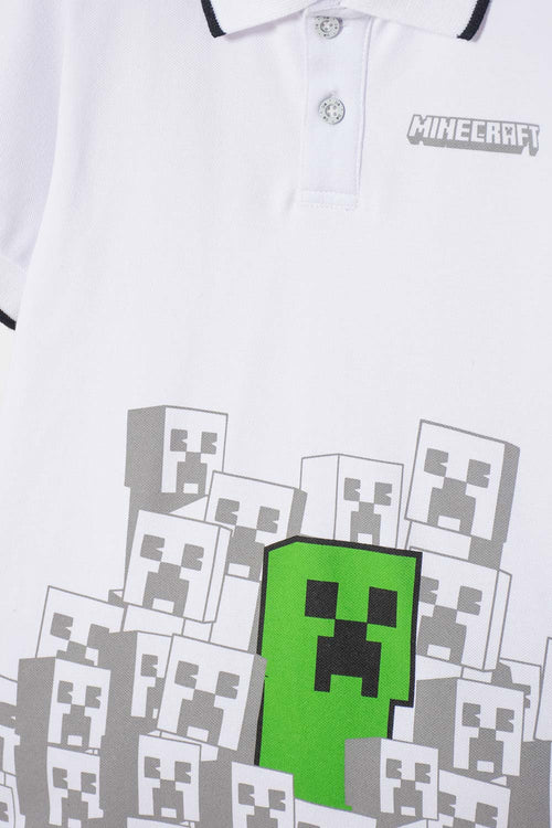 CAMISETA TIPO POLO DE MINECRAFT BLANCA PARA NIÑA
