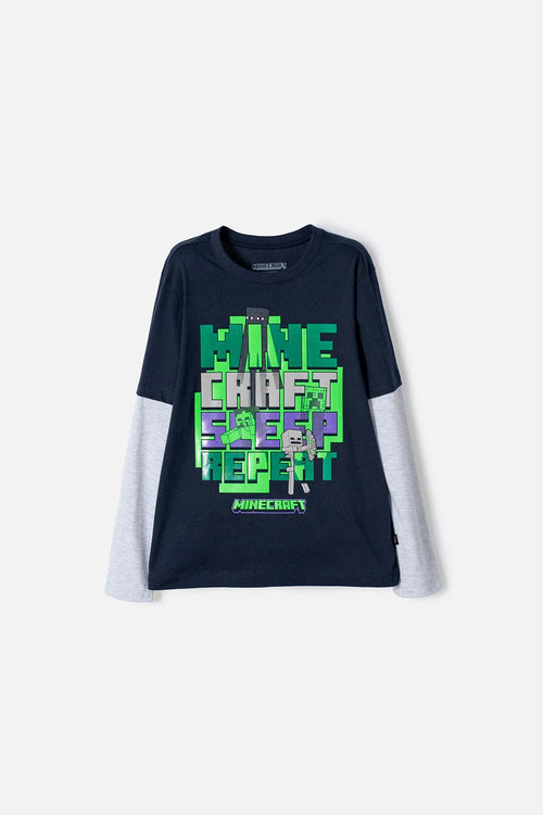 CAMISETA DE MINECRAFT MANGA LARGA AZUL PARA NIÑO