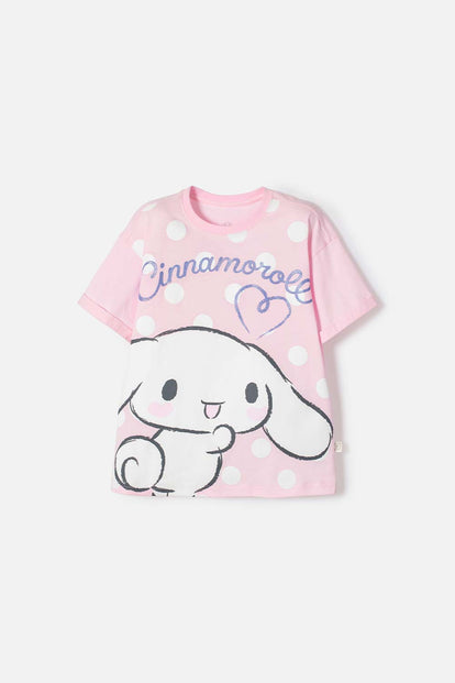 CAMISETA DE CINNAMOROLL MANGA CORTA ROSA PARA NIÑA