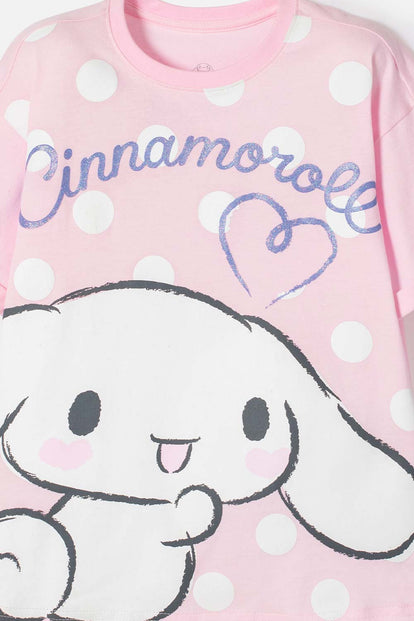 CAMISETA DE CINNAMOROLL MANGA CORTA ROSA PARA NIÑA