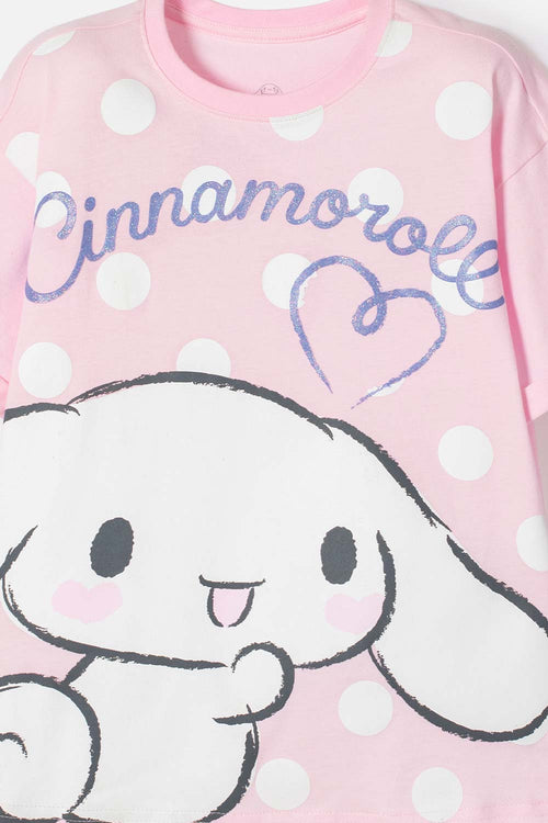 CAMISETA DE CINNAMOROLL MANGA CORTA ROSA PARA NIÑA