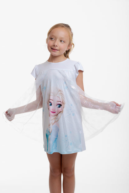  PIJAMA DE FROZEN TIPO BATOLA CON TULL BLANCO PARA NIÑA