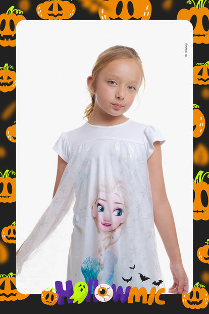  PIJAMA DE FROZEN TIPO BATOLA CON TULL BLANCO PARA NIÑA