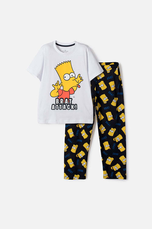 PIJAMA  DE LOS SIMPSON CON PANTALÓN LARGO BLANCO, AZUL Y AMARILLO PARA NIÑO