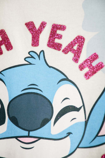 VESTIDO DE STITCH MANGA CORTA MARFIL PARA NIÑA