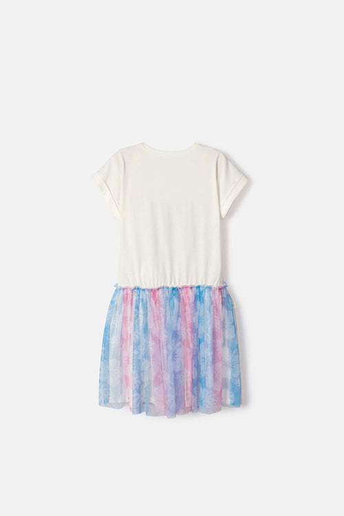 VESTIDO DE STITCH MANGA CORTA MARFIL PARA NIÑA