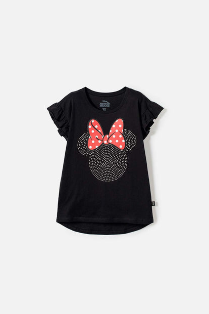 CAMISETA DE MINNIE MOUSE MANGA CORTA NEGRA PARA NIÑA