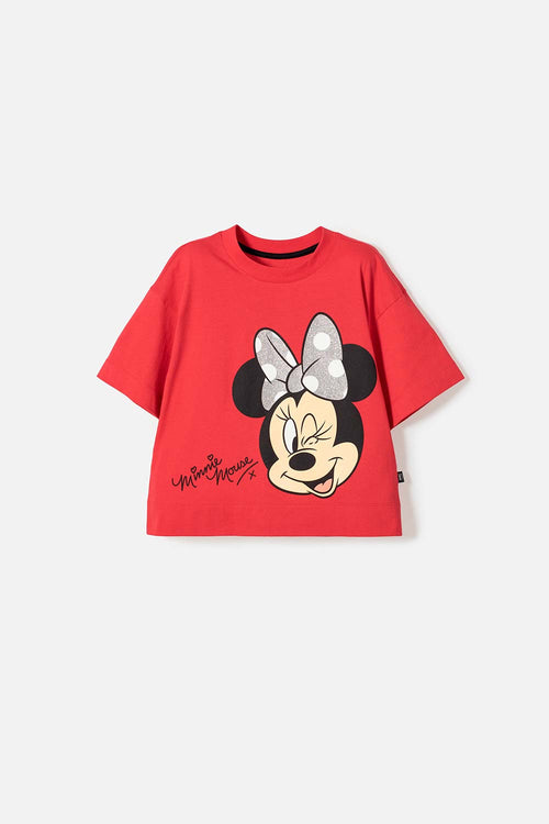 CAMISETA DE MINNIE MOUSE MANGA CORTA ROJO PARA NIÑA
