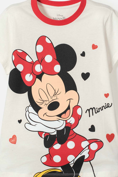  PIJAMA DE MINNIE MOUSE PANTALÓN LARGO MARFIL PARA NIÑA