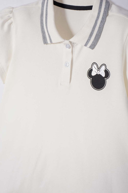 CAMISETA TIPO POLO MINNIE MOUSE MARFIL PARA NIÑA