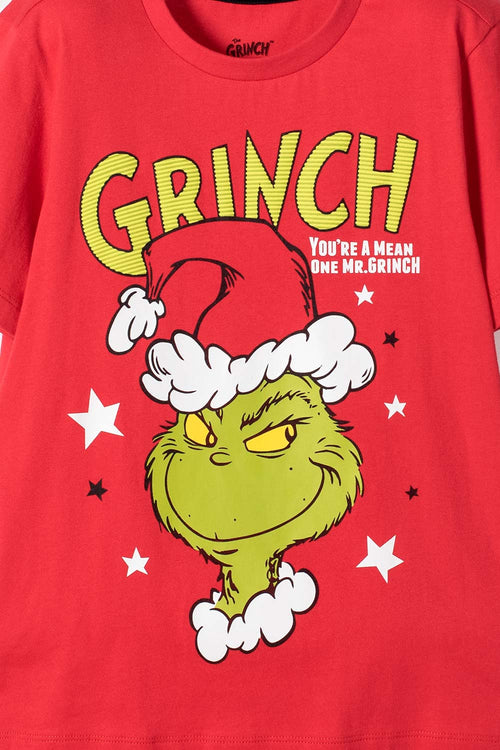 PIJAMA DE GRINCH PANTALÓN LARGO ROJO PARA NIÑO UNISEX