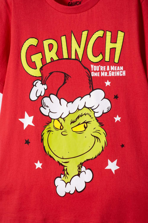 PIJAMA DE GRINCH PANTALÓN LARGO ROJO PARA NIÑO UNISEX