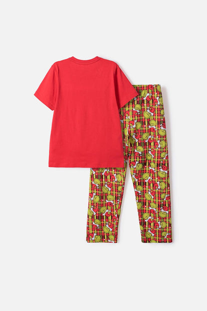 PIJAMA DE GRINCH PANTALÓN LARGO ROJO PARA NIÑO UNISEX
