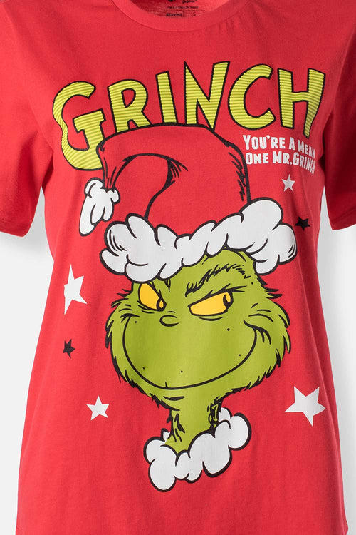 PIJAMA DE GRINCH PANTALÓN LARGO ROJO PARA MUJER