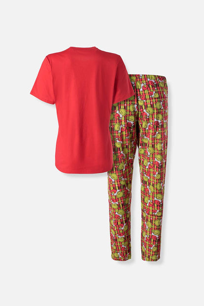 PIJAMA DE GRINCH PANTALÓN LARGO ROJO PARA MUJER