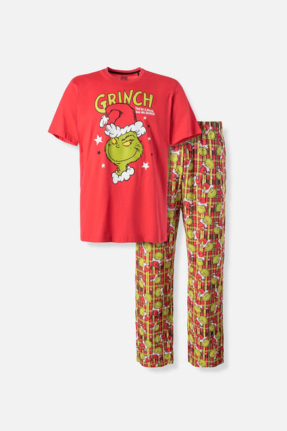 PIJAMA THE GRINCH CON PANTALÓN LARGO ROJO PARA HOMBRE