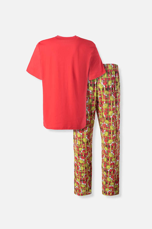 PIJAMA THE GRINCH CON PANTALÓN LARGO ROJO PARA HOMBRE