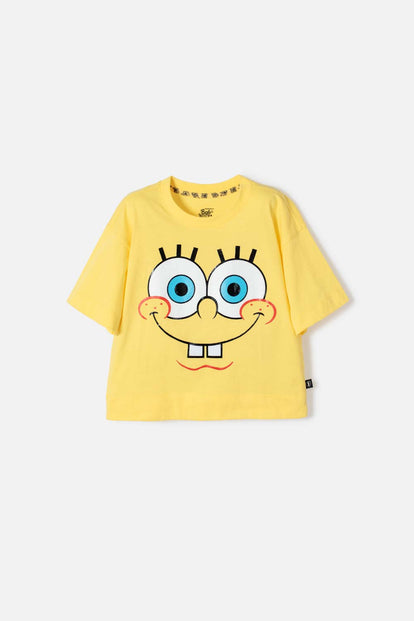 CAMISETA DE BOB ESPONJA MANGA CORTA AMARILLO PARA NIÑA