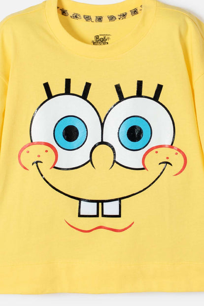 CAMISETA DE BOB ESPONJA MANGA CORTA AMARILLO PARA NIÑA