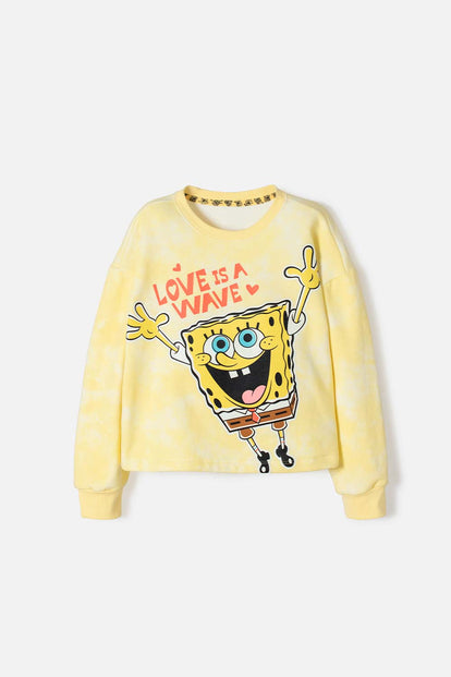 BUZO DE BOB ESPONJA CERRADO AMARILLO PARA NIÑA