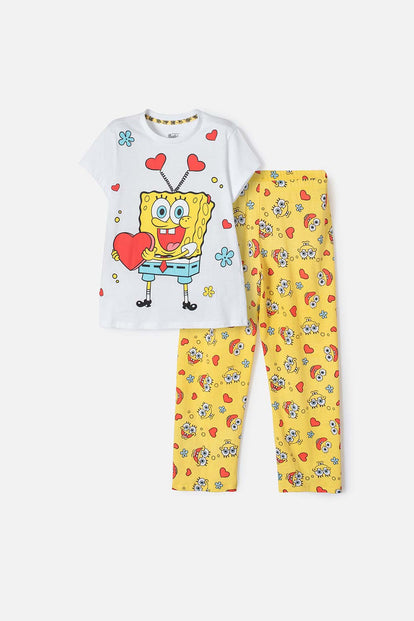 PIJAMA DE BOB ESPONJA PNTALÓN LARGO AMARILLO Y BLANCO PARA NIÑA
