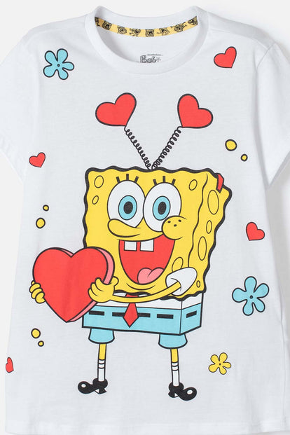 PIJAMA DE BOB ESPONJA PNTALÓN LARGO AMARILLO Y BLANCO PARA NIÑA