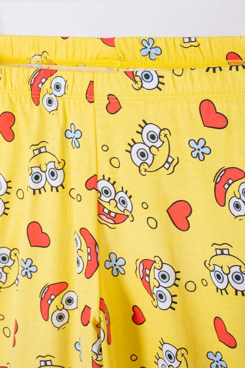 PIJAMA DE BOB ESPONJA PNTALÓN LARGO AMARILLO Y BLANCO PARA NIÑA