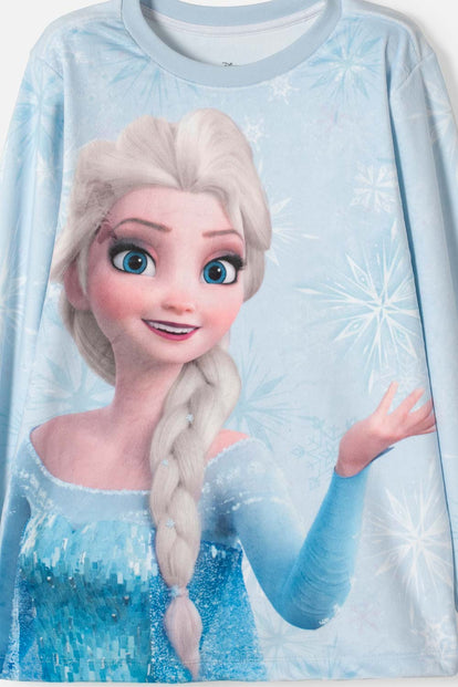 PIJAMA DE FROZEN PANTALON LARGO AZUL CIELO PARA NIÑA