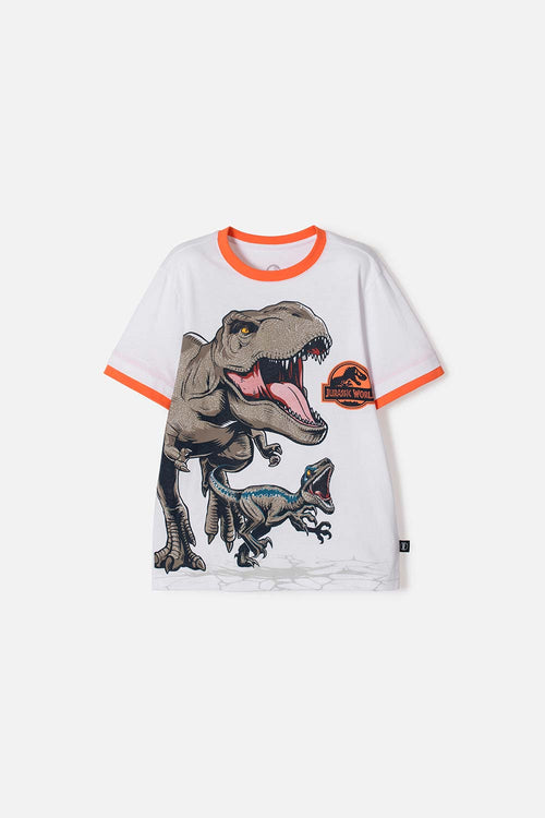CAMISETA DE JURASSIC WORLD MANGA CORTA BLANCO PARA NIÑO