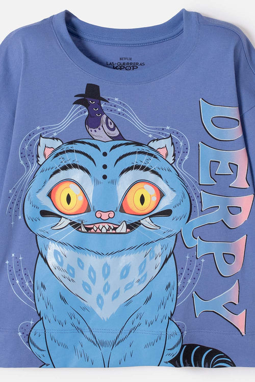 CAMISETA DE K- POP DEMON HUNTERS MANGA CORTA AZUL PARA NIÑA