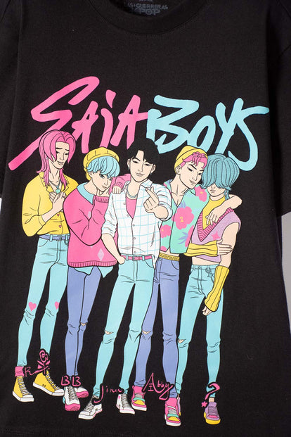 CAMISETA DE K- POP DEMON HUNTERS MANGA CORTA NEGRO PARA NIÑA