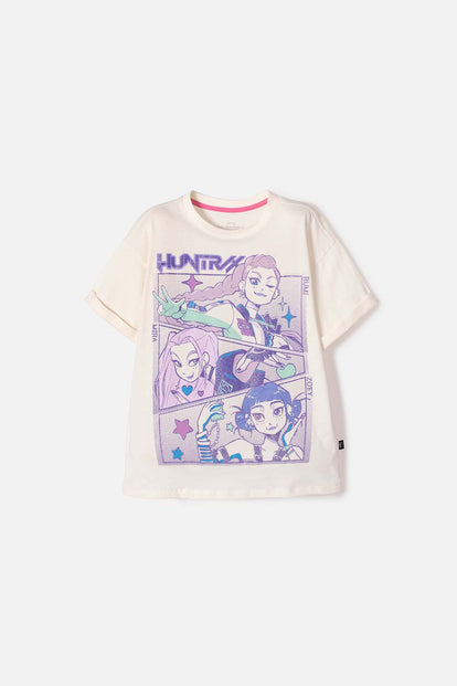 CAMISETA DE K- POP DEMON HUNTERS MANGA CORTA MARFIL PARA NIÑA