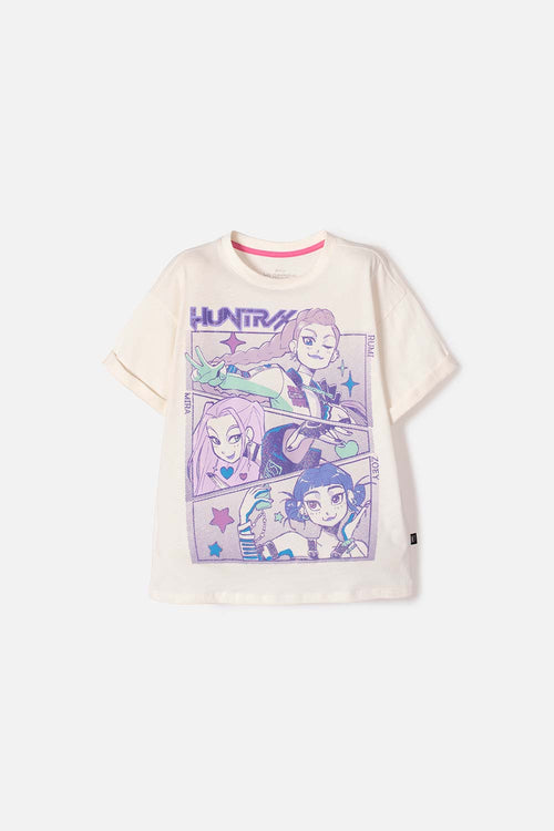 CAMISETA DE K- POP DEMON HUNTERS MANGA CORTA MARFIL PARA NIÑA