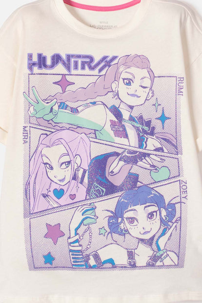 CAMISETA DE K- POP DEMON HUNTERS MANGA CORTA MARFIL PARA NIÑA
