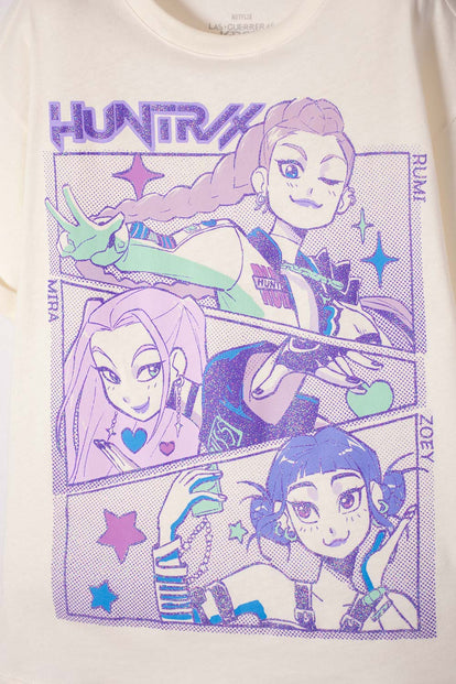 CAMISETA DE K- POP DEMON HUNTERS MANGA CORTA MARFIL PARA NIÑA
