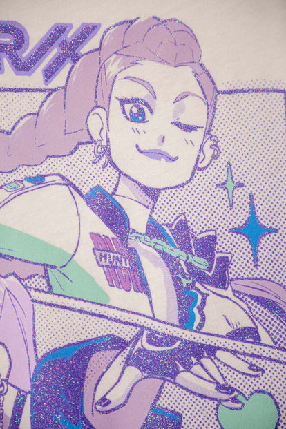 CAMISETA DE K- POP DEMON HUNTERS MANGA CORTA MARFIL PARA NIÑA