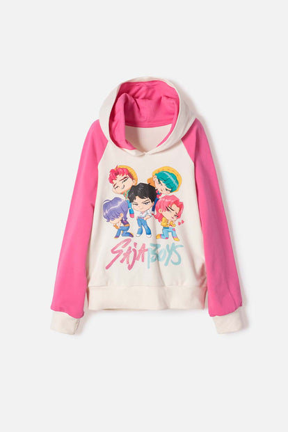 BUZO DE K- POP DEMON HUNTERS CON CAPUCHA FUCSIA PARA NIÑA