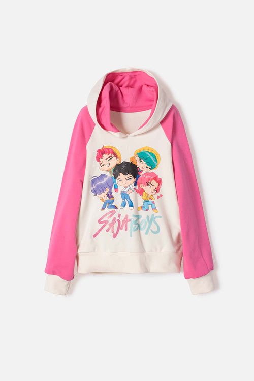 BUZO DE K- POP DEMON HUNTERS CON CAPUCHA FUCSIA PARA NIÑA