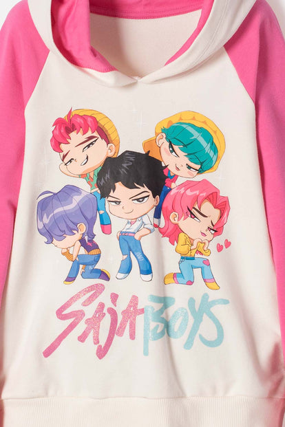 BUZO DE K- POP DEMON HUNTERS CON CAPUCHA FUCSIA PARA NIÑA