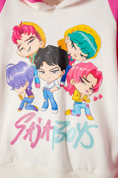 BUZO DE K- POP DEMON HUNTERS CON CAPUCHA FUCSIA PARA NIÑA