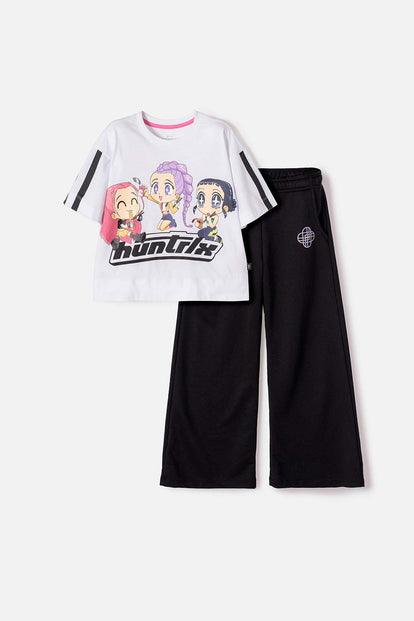 CONJUNTO DE K- POP DEMON HUNTERS BLANCO Y NEGRO PARA NIÑA